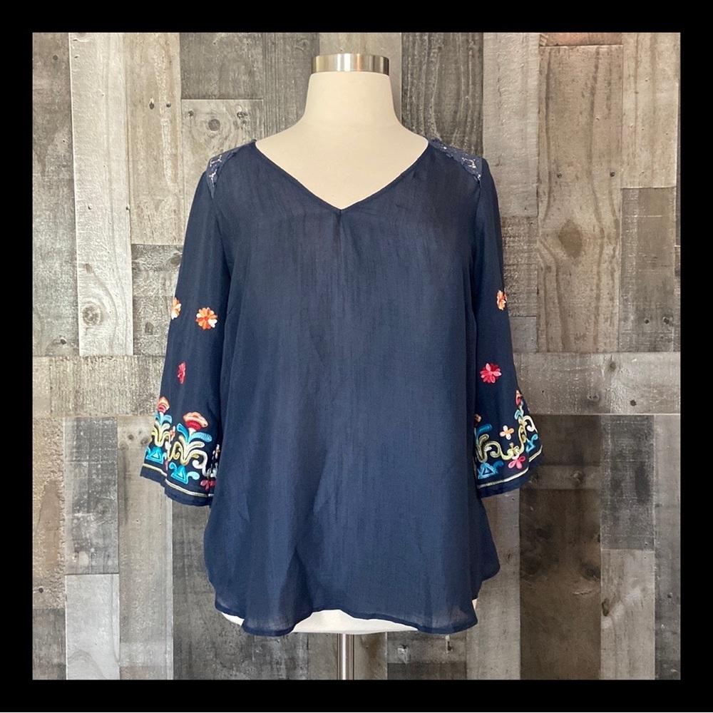 NWT! Anthropologie Fig and Flower navy boho blouse size XL flowy floral vacation